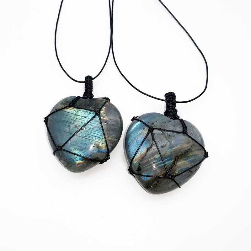 천연 수공예 라브라도라이트 문스톤 하트 모양 펜던트 목 - Crystal Pendant Necklace Natural Stone 리뷰 및 가격