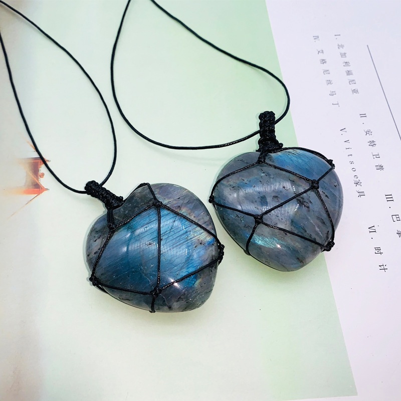 천연 수공예 라브라도라이트 문스톤 하트 모양 펜던트 목 - Crystal Pendant Necklace Natural Stone 리뷰 및 가격