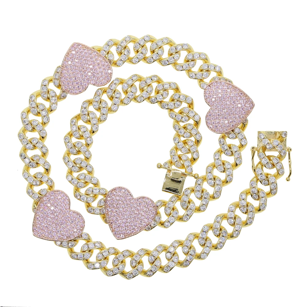 핑크 하트 아이스 아웃 블링 Cz 초커 목걸이, 여자  - Cuban Link Chain 12Mm 리뷰 및 가격