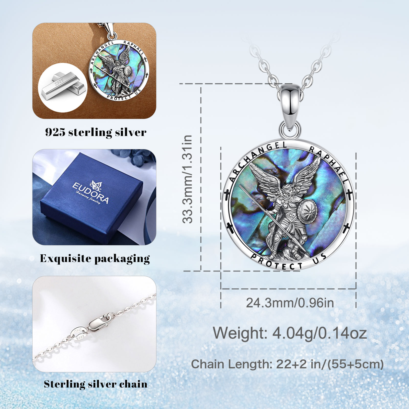유도라 925 스털링 실버 성 미카엘 대천사 목걸이,  - 925 Sterling Silver Chain Necklace Men 리뷰 및 가격